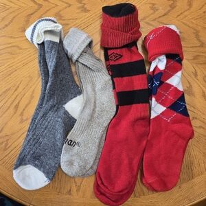 Vintage Assorted Men's Socks - Gray, Tan, Red Lot Of 4